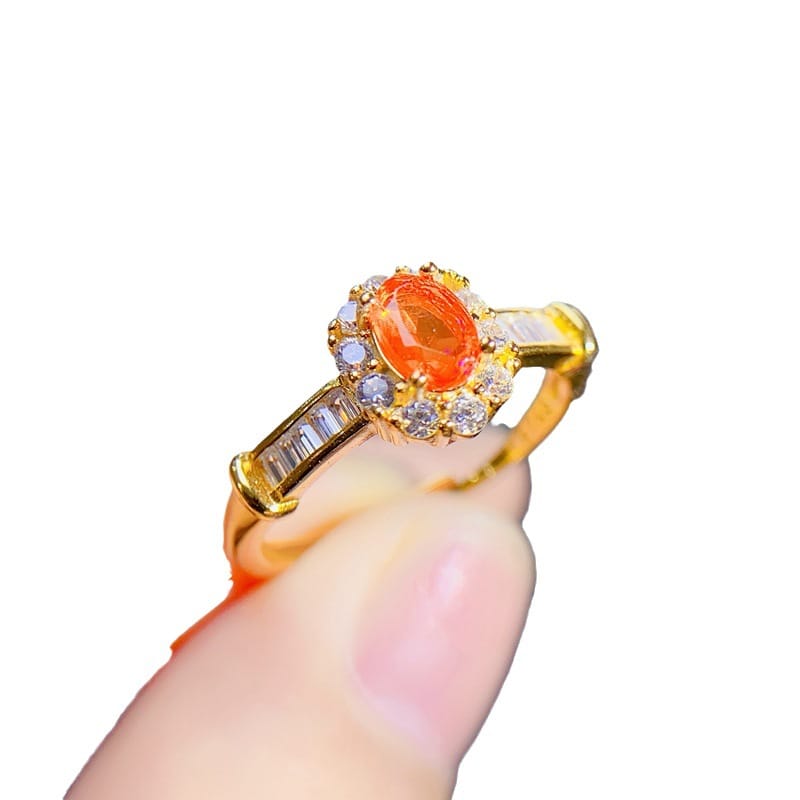 DIY New 925 silver set natural fire opal ring Women's ring live color Bao wholesale supply