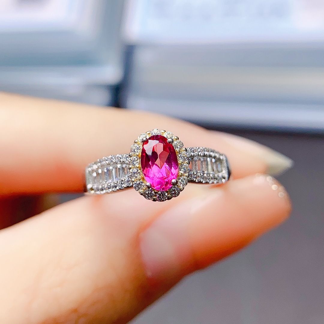 Factory wholesale explosions natural powder Topaz ring S925 silver inlaid main stone 4*6 selling Europe and the United States a piece