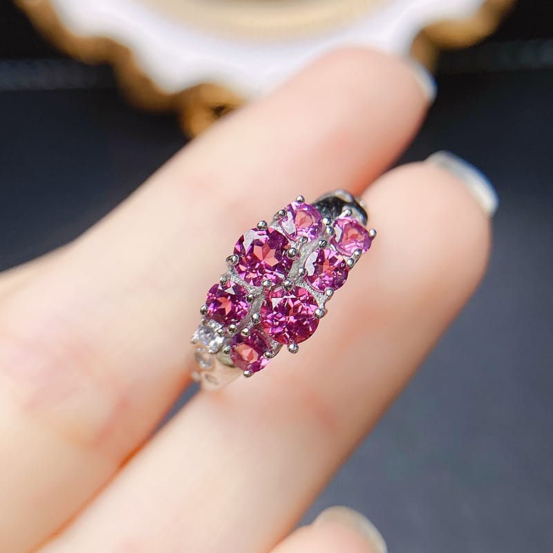 Natural garnet ring S925 silver with main stone 4*4mm