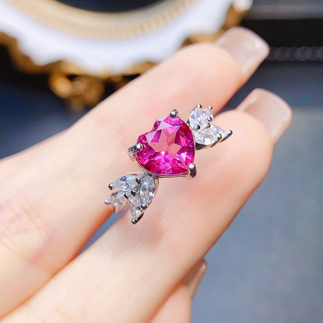 Factory wholesale explosions natural powder Topaz ring S925 silver inlaid main stone 7*7 selling Europe and the United States a piece