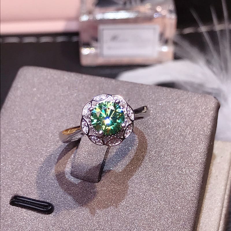 Green Mossan Diamond GRA Certificate Black Card Waist Code 925 Silver Plated Platinum New Women's Ring