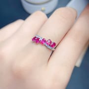 Light luxury fashion New burnt ruby ring Women's row ring personality fashion 925 silver inlaid jewelry wholesale
