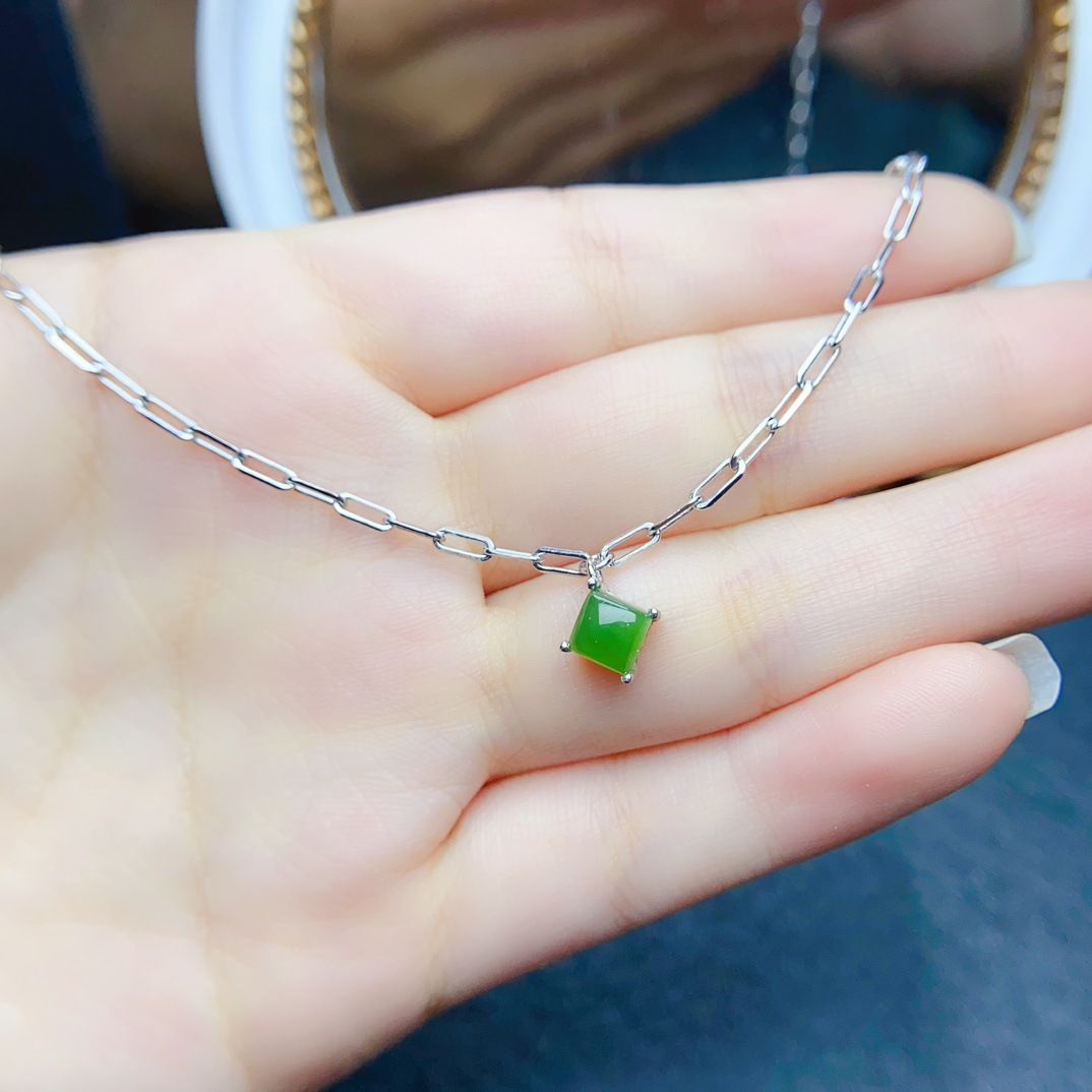 Factory wholesale explosions natural jasper necklace S925 silver inlaid main stone 6*6 selling Europe and the United States a generation