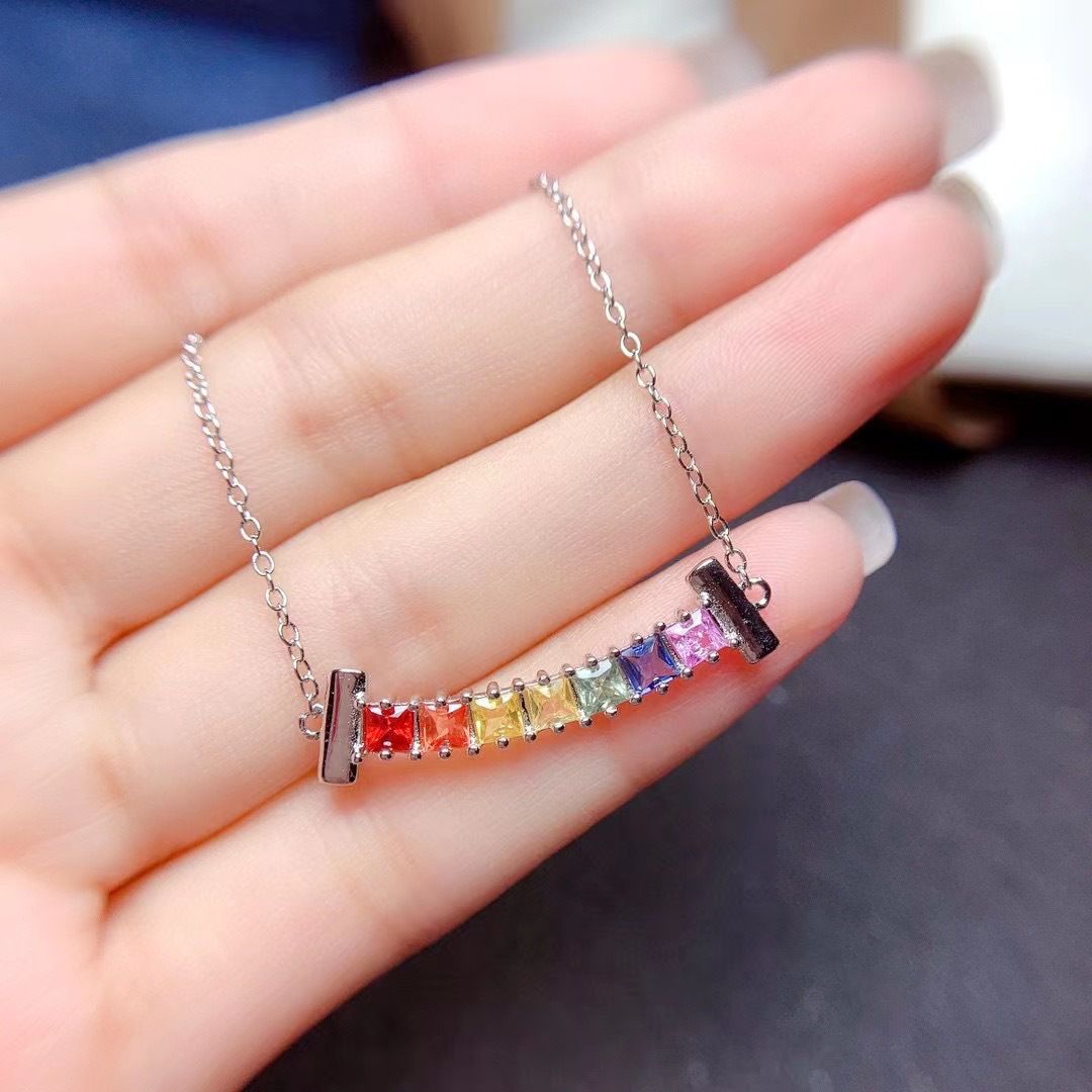 Natural color sapphire necklace 925 silver fresh fashion Live supply quality inspection jewelry supply chain