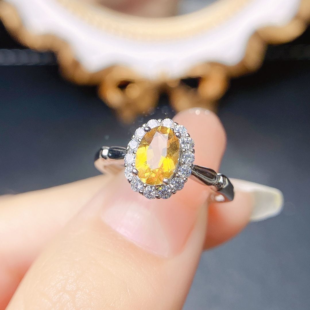 Factory wholesale explosions natural citrine ring S925 silver inlaid main stone 5*7 selling Europe and the United States a generation of hair
