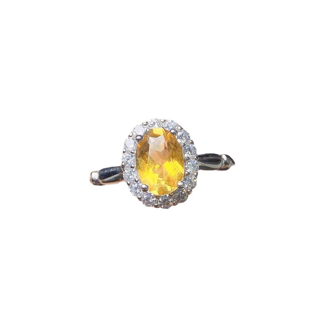 Factory wholesale explosions natural citrine ring S925 silver inlaid main stone 5*7 selling Europe and the United States a generation of hair