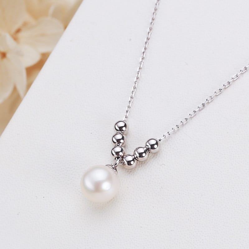 7mm white round white gold 6+1 silver necklace