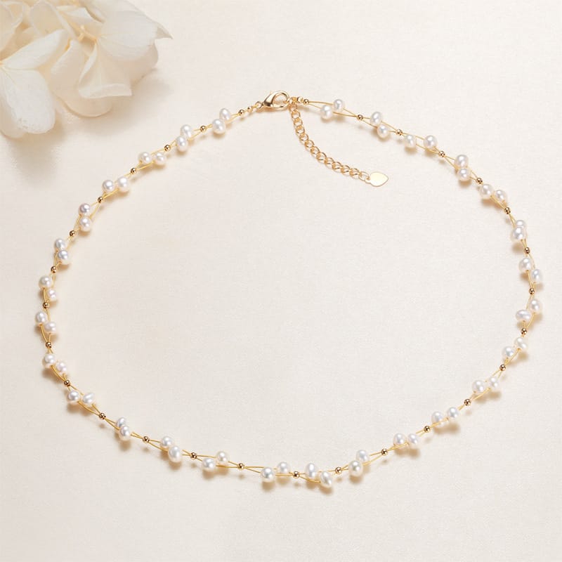 White Pearl Woven Necklace