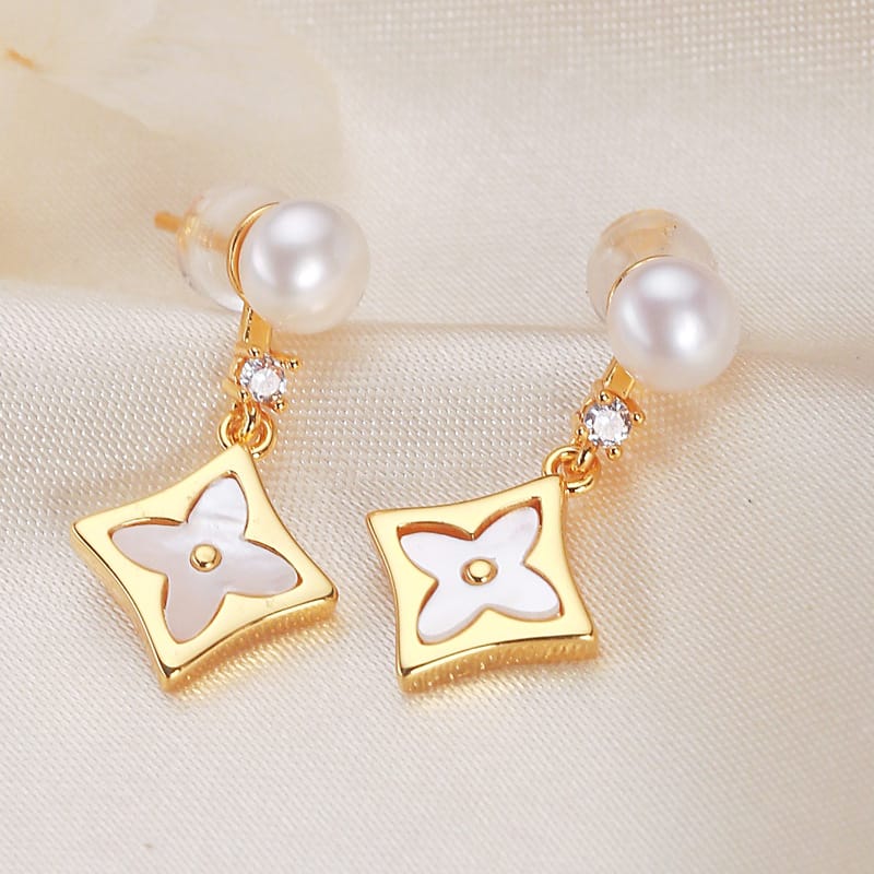 White shell + cross star earrings