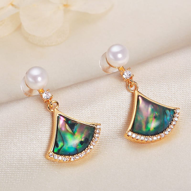 Black abalone apricot leaf earrings