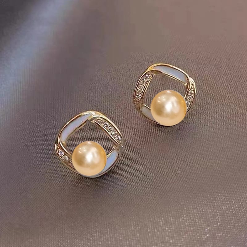 Geometric rhombus pearl earrings (orange pink bead