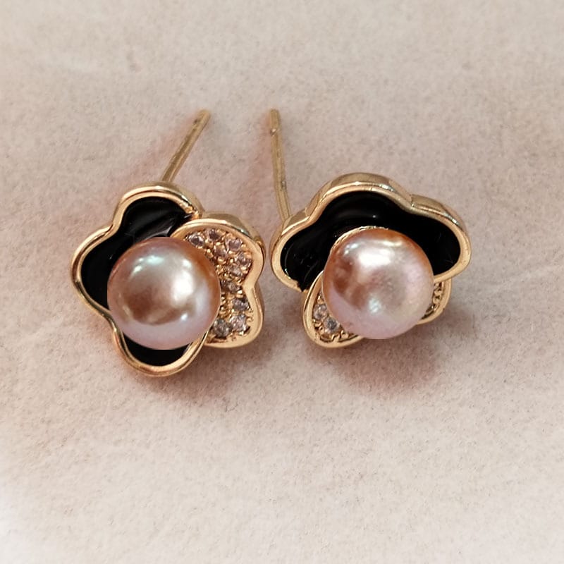 Lucky cloud pearl stud earrings (black + purple be