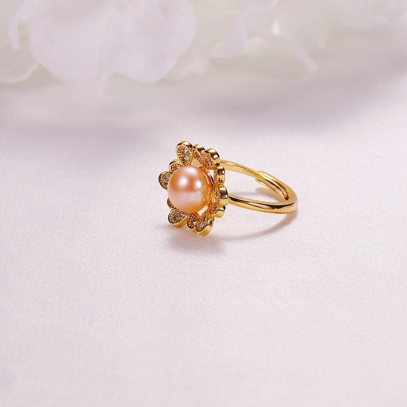 B 7.5-8mm pink pearl ring