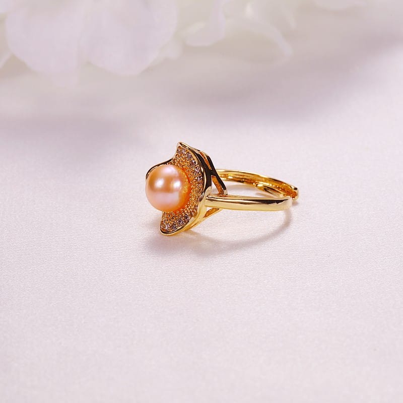 D 7.5-8mm pink pearl ring