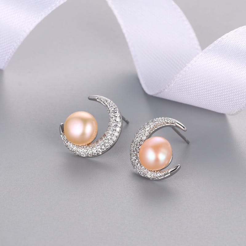 Pink Pearl Gold Stud Earrings