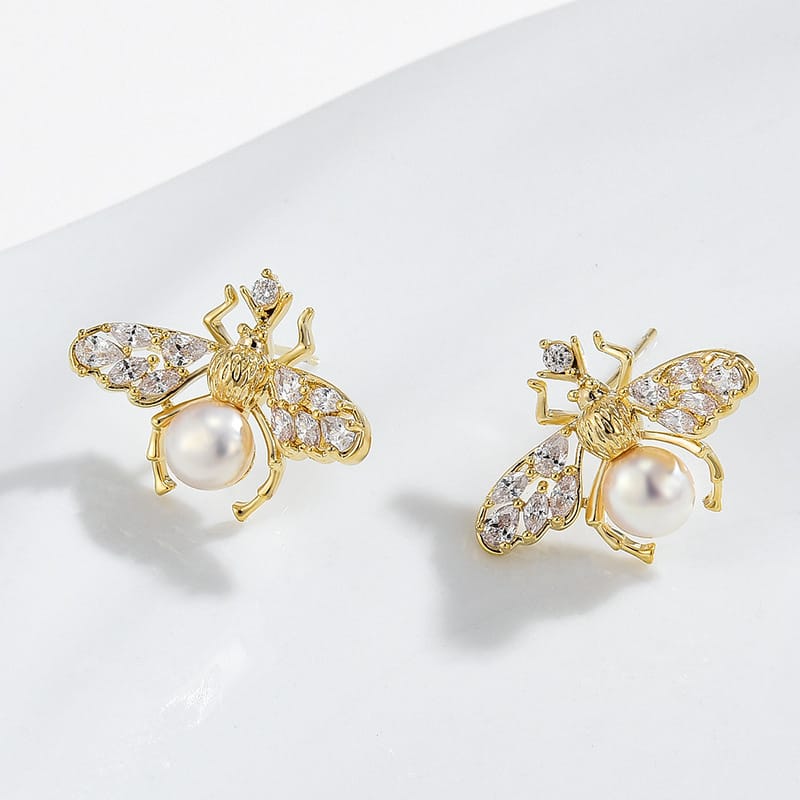 Bees Pearl Earrings
