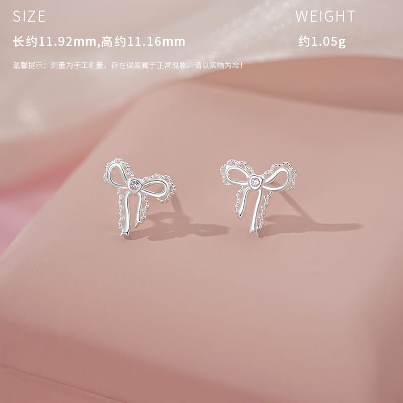 Lace bow earrings--silver