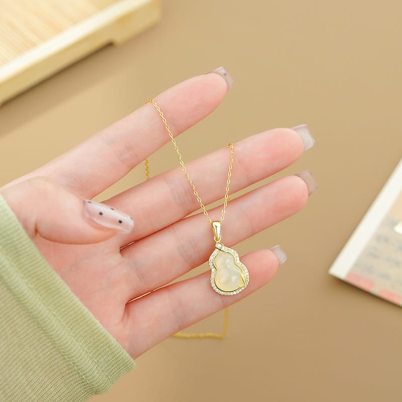 White chalcedony gourd necklace---gold color