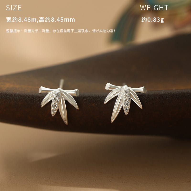 Bamboo leaf earrings--silver