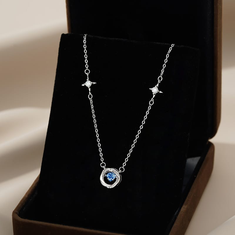 Love ring necklace blue diamond--white gold