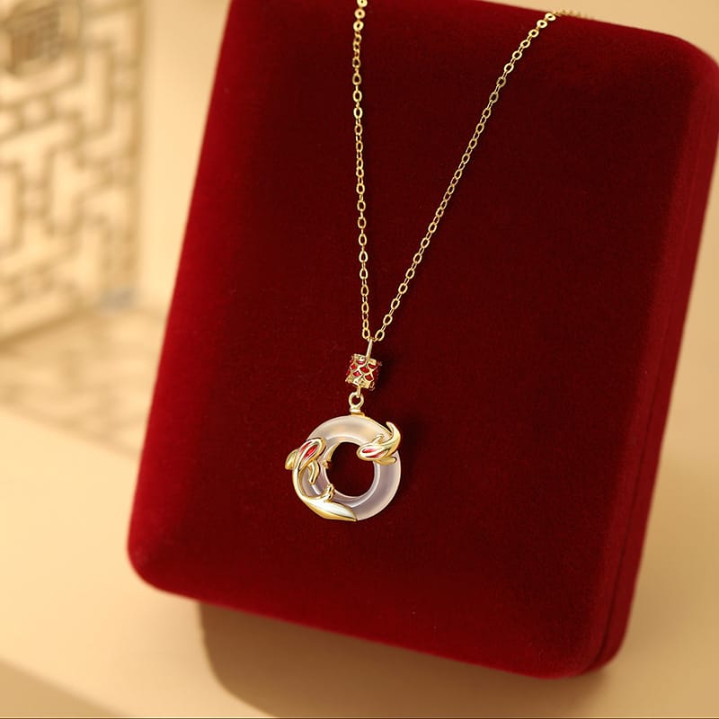 Koi chalcedony necklace---gold color