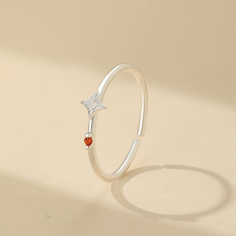 Four-pointed star orange zircon ring--silver