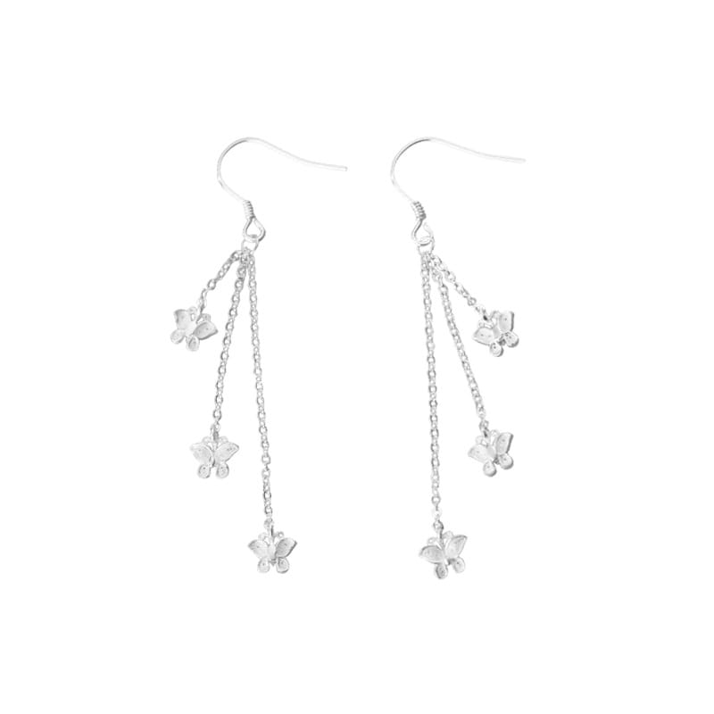 Three butterfly tassel earrings--silver