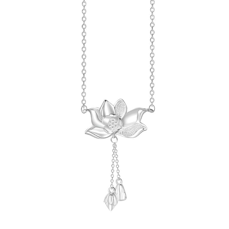 Lotus tassel necklace-Silver