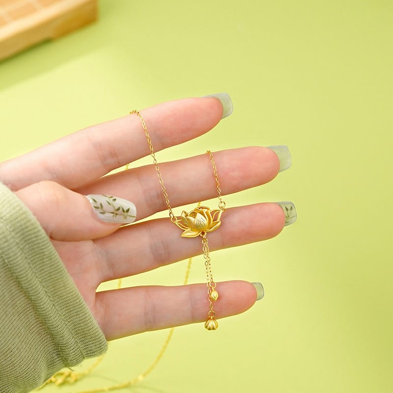 Lotus tassel necklace---gold
