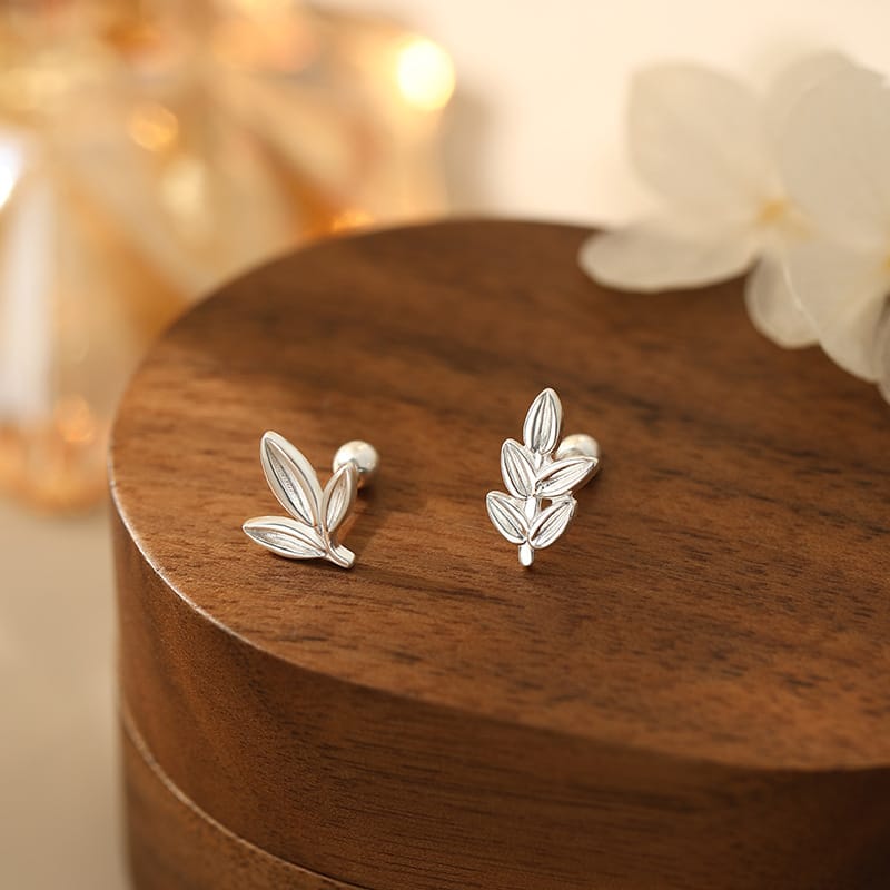 Asymmetric leaf earrings--silver