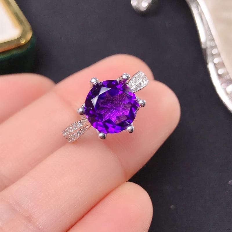 925 silver inlaid amethyst ring