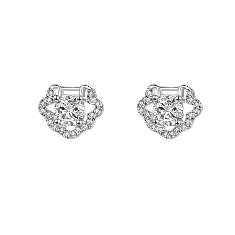 Safe Lock Earrings-White Gold