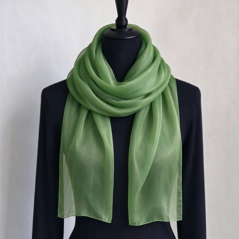 Green 100% Silk Long Scarf 180×65cm | Mitchell Quins London