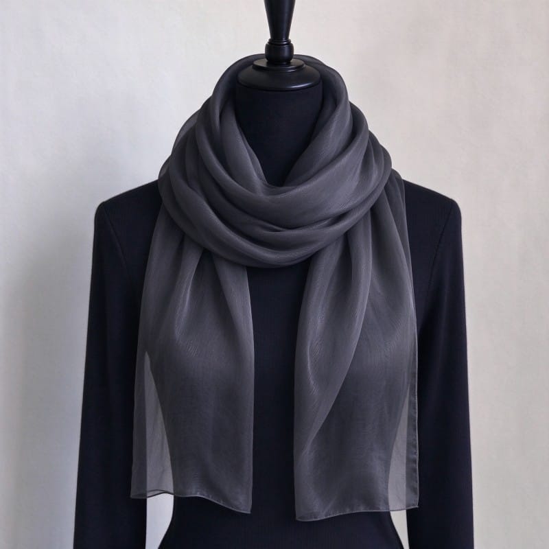 Grey 100% Silk Long Scarf 180×65cm | Mitchell Quins London