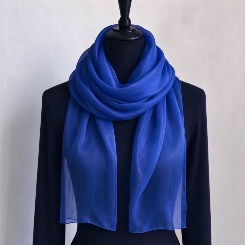 Blue 100% Silk Long Scarf 180×65cm | Mitchell Quins London