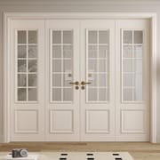 Customized House Interior Living Room Partition Door Factory Luxury Double Open Solid Wood 4-panel Design Grille Door