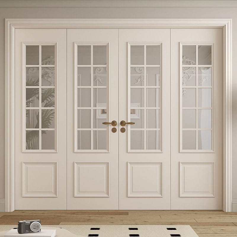 Customized Solid Wood Double Open Grille Door | 4-Panel Design | Luxury Living Room Interior Partition