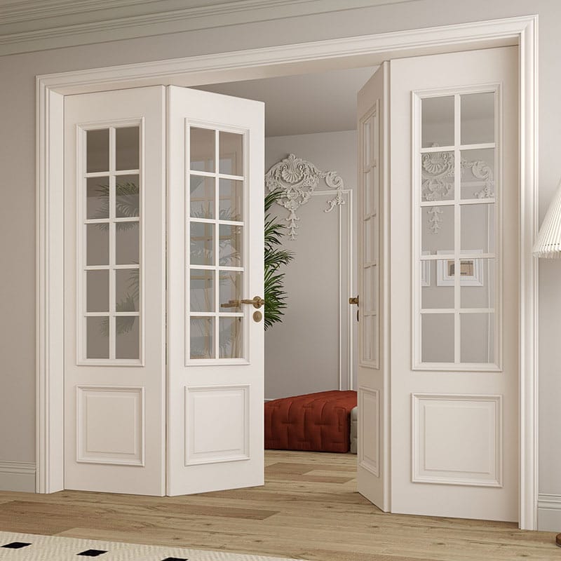 Customized House Interior Living Room Partition Door Factory Luxury Double Open Solid Wood 4-panel Design Grille Door