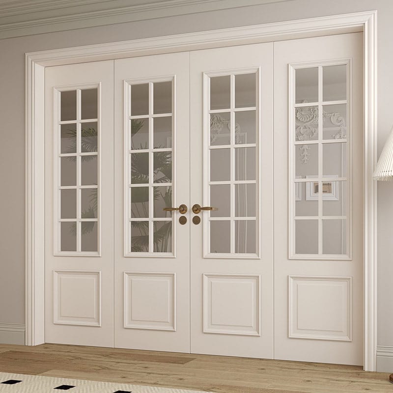 Customized House Interior Living Room Partition Door Factory Luxury Double Open Solid Wood 4-panel Design Grille Door
