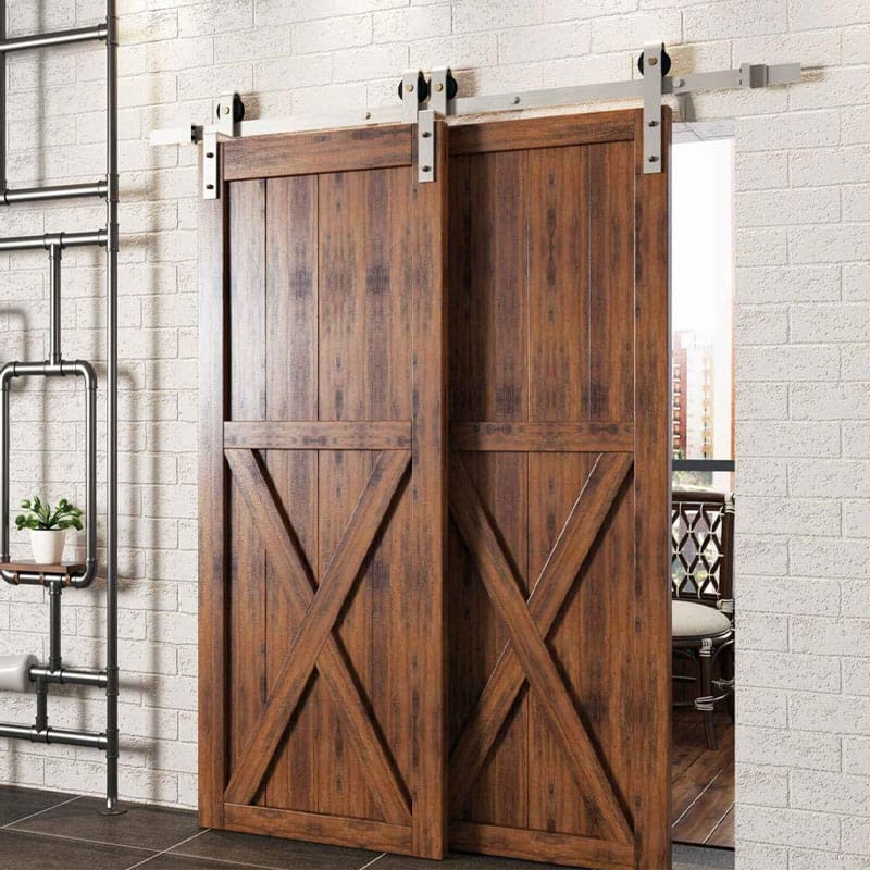 Antique Style Solid Wood & Carbon Steel Double Bin Sliding Barn Doors | Customizable Sizes for Interior Storage Compartments