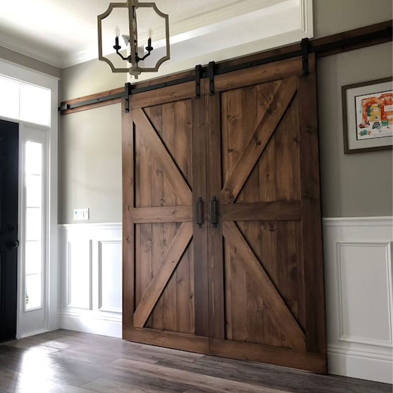 Antique Style Solid Wood Carbon Steel Double Bin Sliding Doors Custom Sized Interior Storage Compartment Sliding Barn Doors