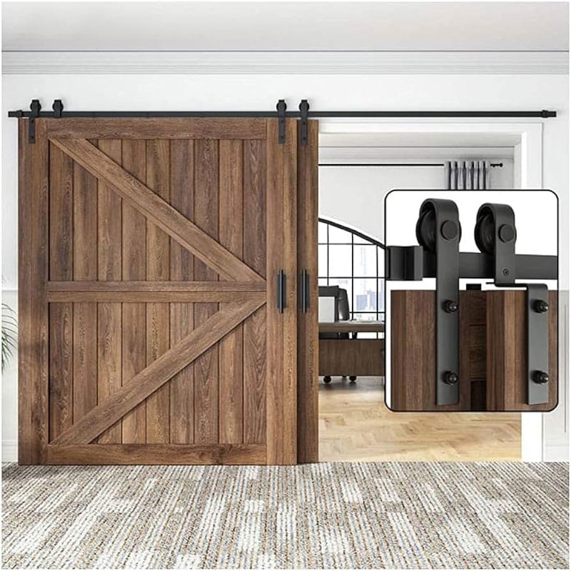 Antique Style Solid Wood Carbon Steel Double Bin Sliding Doors Custom Sized Interior Storage Compartment Sliding Barn Doors