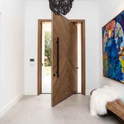Factory Custom Designed Oversized Pivot Doors Modern Lateral Plank Design for the Front Pivot Wooden Doors of the House