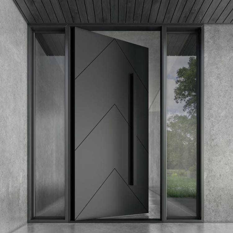 2023 Modern Style Single Pivot Solid Wood Door with Smart Lock Villa Main Door Design
