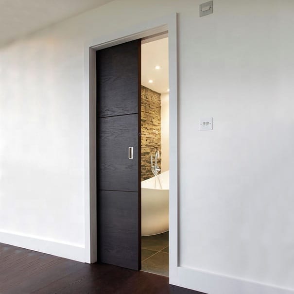 New Design Wooden Built-in Sliding Single Pocket Door Semi-automatic Hidden Ghost Door