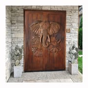 Kenya High Quality Home Security Double Carved Elephant Appearance Main Entrance Solid Wood Door Design