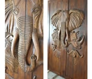 Kenya High Quality Home Security Double Carved Elephant Appearance Main Entrance Solid Wood Door Design