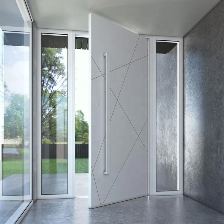Villa Luxury Front Entry Latest Design White Appearance Wooden Large Panel Wood Pivot Door