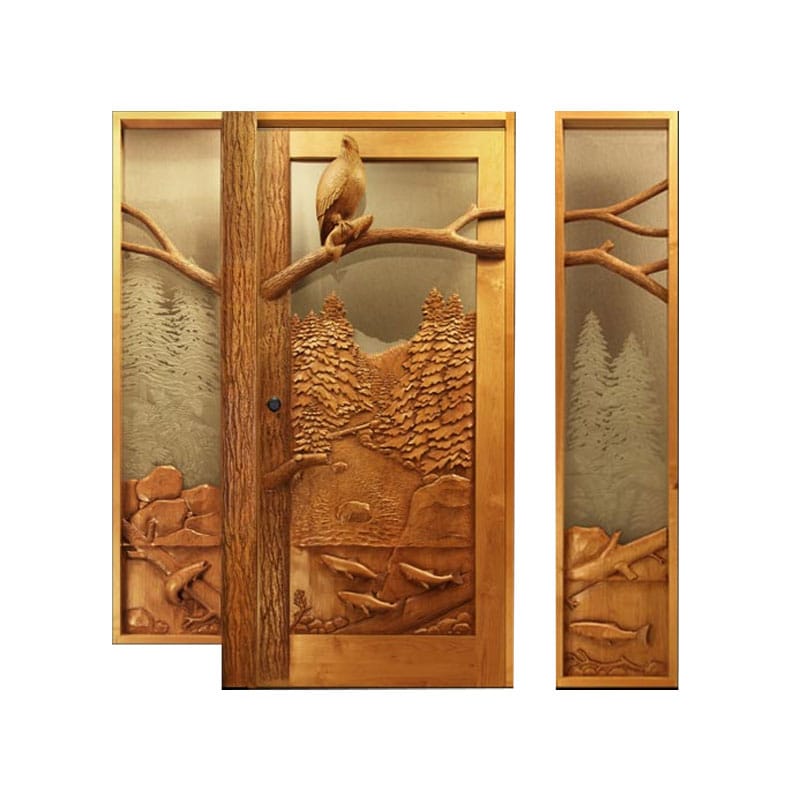 Luxury Villa Residential Tree Sculpture Design Entrance Door Main Entrance Double Open Solid Wood Animal Pattern Carved Door