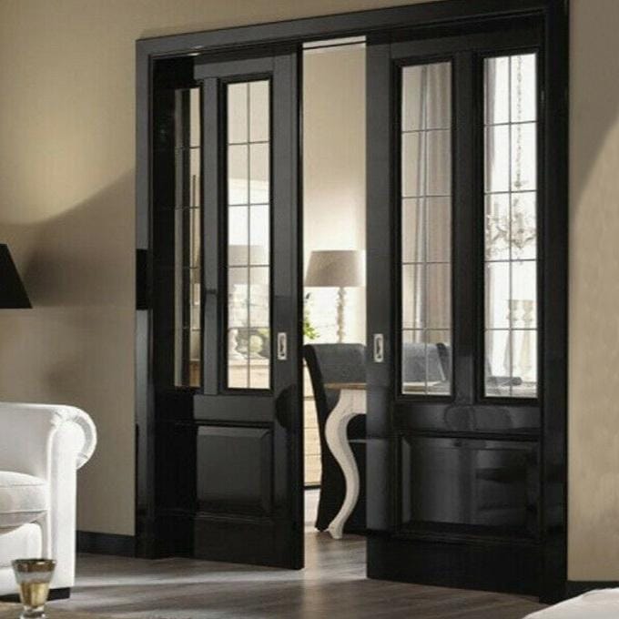 Modern Wooden Double Sliding Pocket Doors | Customizable for House Interior Use